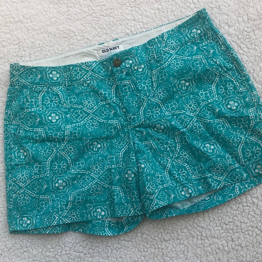 Old Navy shorts floral print aqua/white cotton women’s size 12 NWOT
